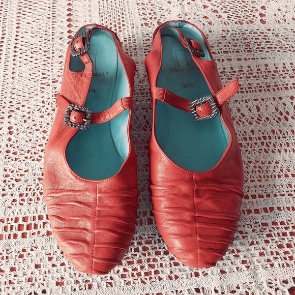 Thierry Rabotin Red Leather Georgia Slingback Size 37.5 Italy Buckle Slip-on - Picture 5 of 11